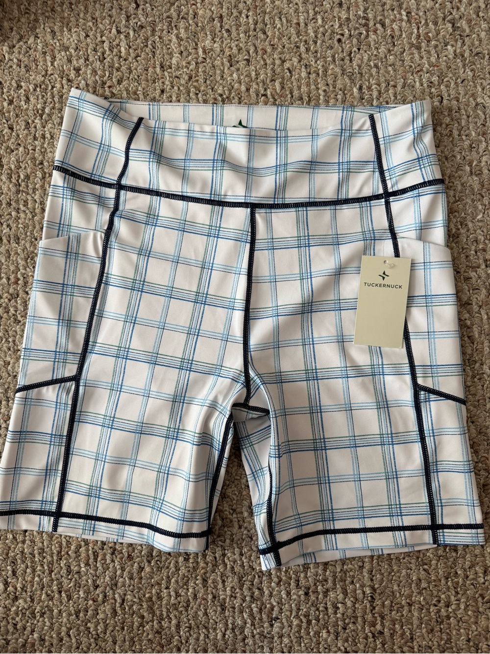 Tuckernuck White & Blue Plaid Bike Shorts